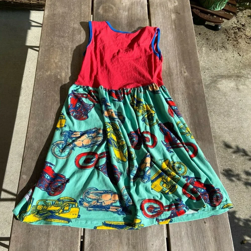 Chris N‎ Missy Red Teal Motorcycle Dress Butter Soft Twirl Size 12